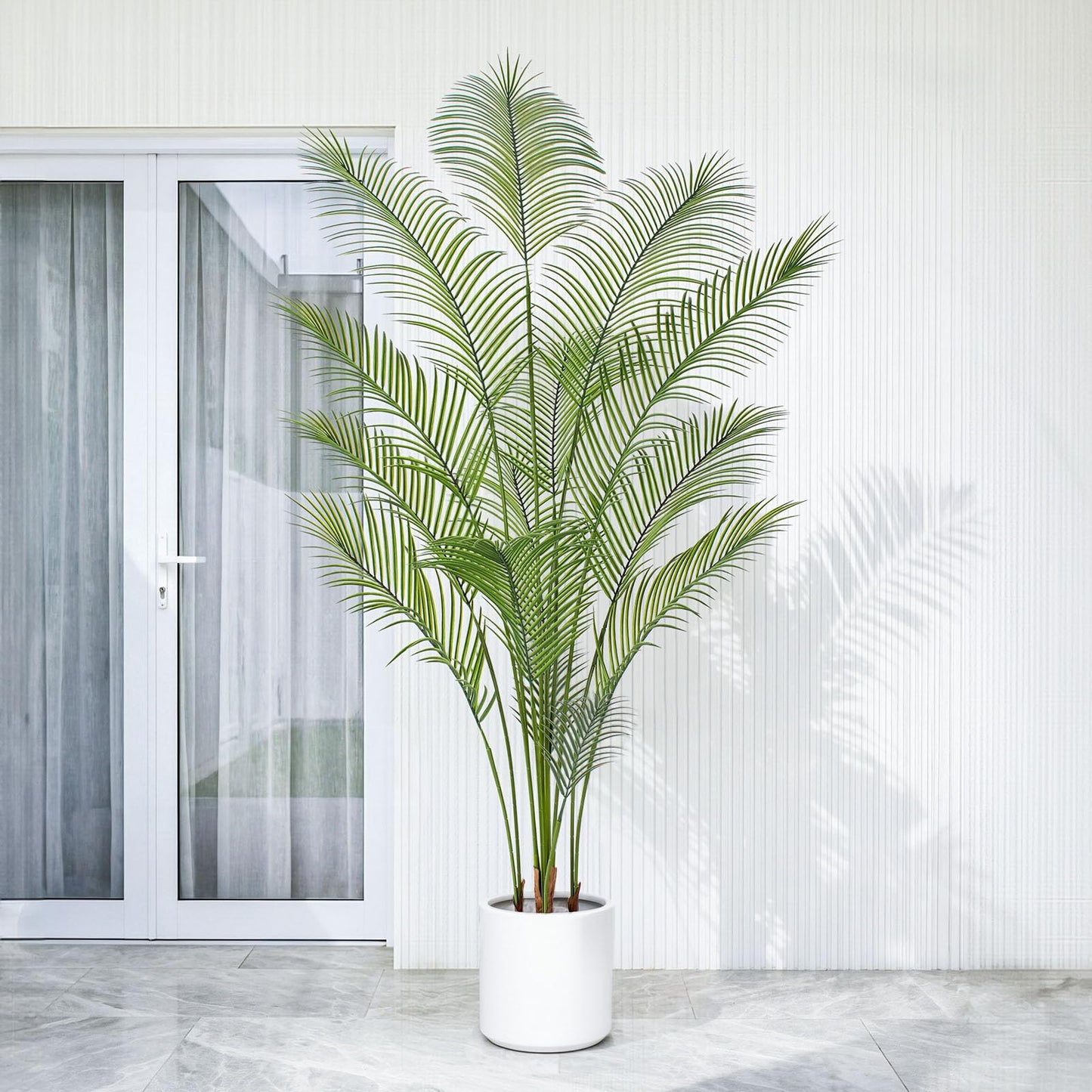 AQUGQ Artificial Palm Tree 7FT Tall Faux Palm Tree Indoor Fake Plants Faux Tropical Plant, UV Resistant & Maintenance Free Indoor/Outdoor Fake Tree in Pot for Home Office Living Room Patio Decor