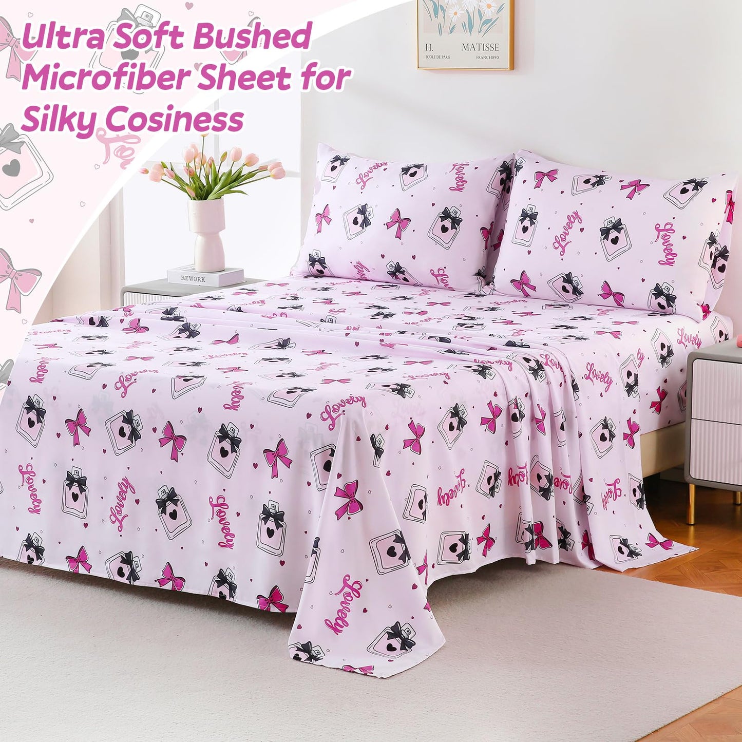ChicView Full Sheet Set Kids,4 Pieces Breathable Soft Microfiber Bedsheets for Child Boys Girls, Anti Pilling Deep Pockets Easy Care Bed Sheets, Perfume