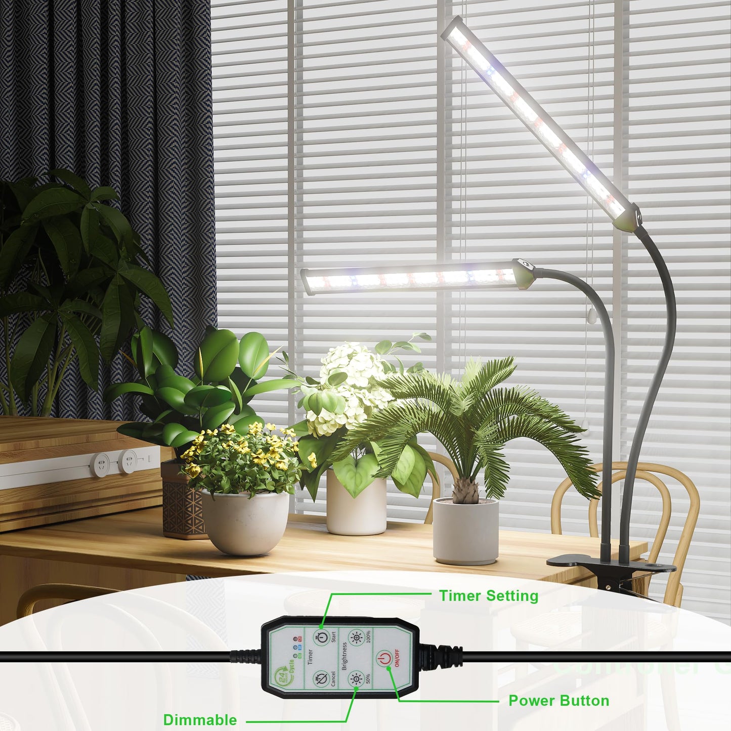 GooingTop LED Grow Light,White Full Spectrum Clip Plant Growing Lamp with High Power Red Blue LEDs for Indoor Plants,Dimming & Optional Auto Timer