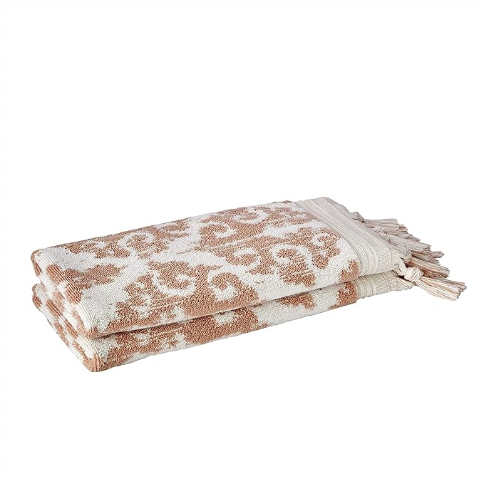 SKL Home Mirage Fringe 100% Turkish Cotton Hand Towel Set, Blush Small