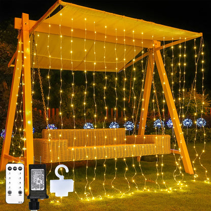 suddus Tangle-Free Curtain Lights,400 LED Connectable Hanging Lights with Hook, Waterproof Window Lights for Christmas, Dorm, Wall, Backdrop, Wedding, Party, Birthday Decor, Warm White