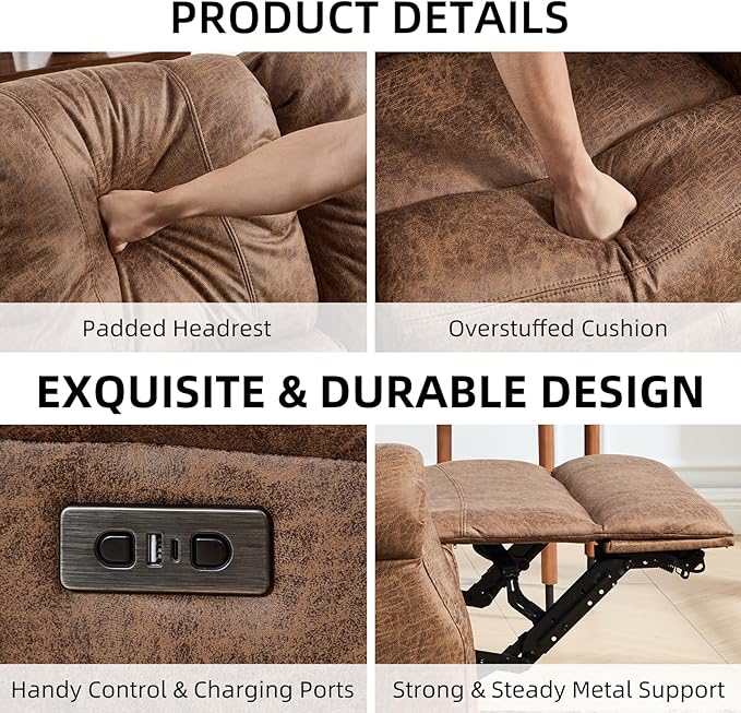 EBELLO Power Reclining Loveseat, Faux Leather Double Recliner Sofa