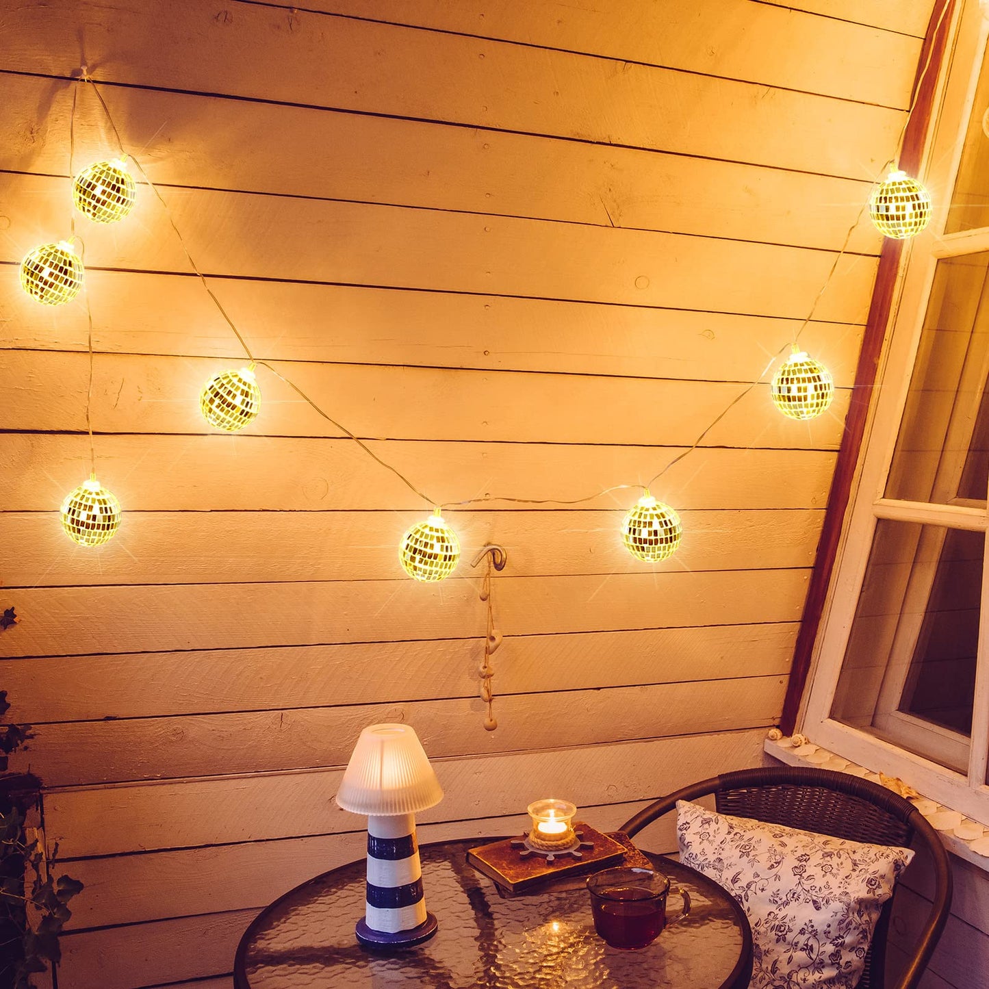 Nosiny 40 Disco Ball String Lights Mirror LED Party String Light Disco Party Decorations for Christmas Wall Tree Outdoor Patio Garden 9.84 Inch Per Piece