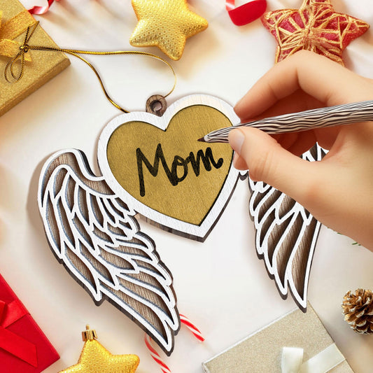 Personalized Memorial Angel Wings Wooden Ornament - Personalize with A Name Or Message Using A Oil Marker (Marker not Included) - Customizable Christmas Tree Hanging Ornament