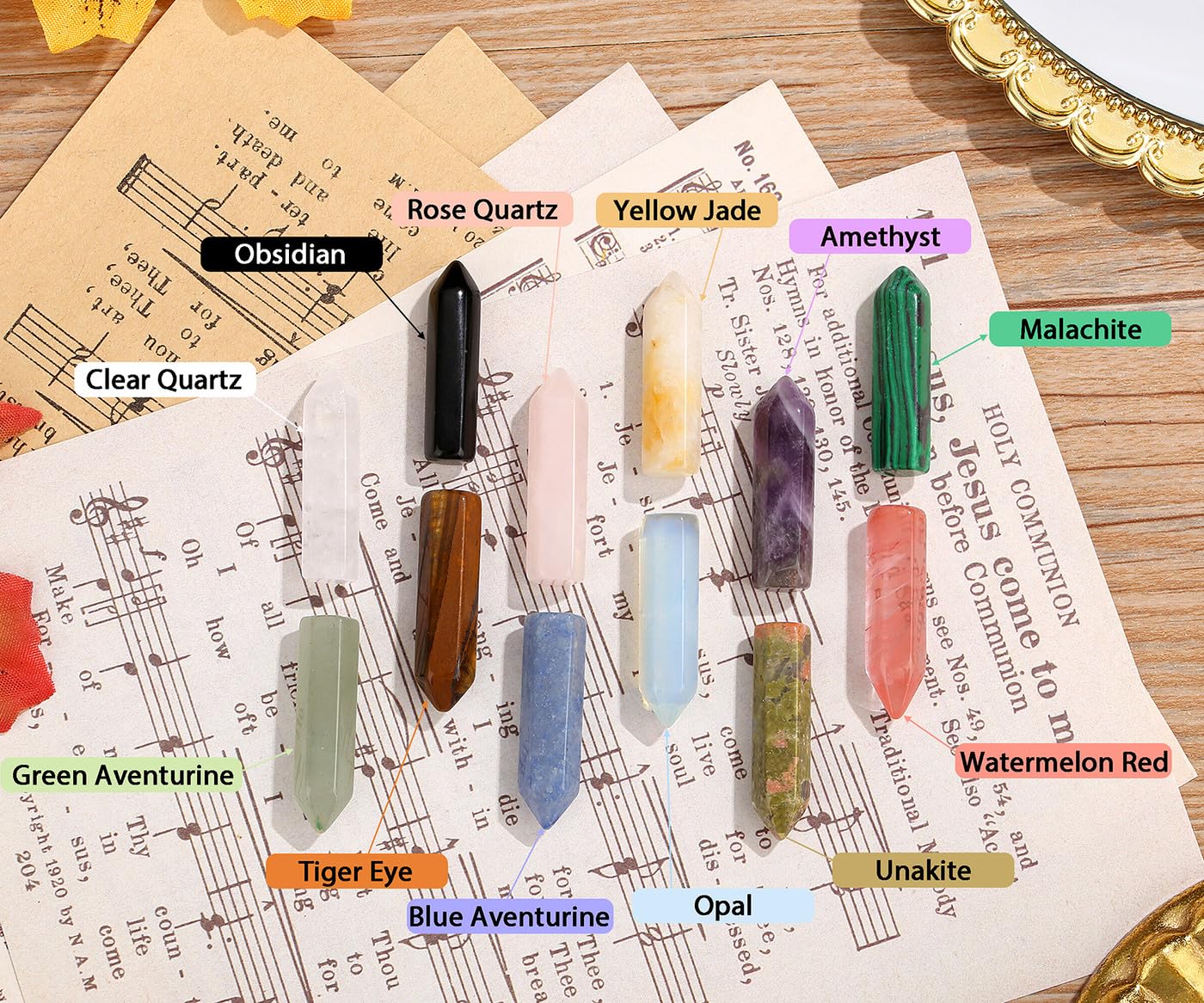DUQGUHO Tower Crystals and Healing Stones 1 inch Crystal Tower Ornaments Set Energy Balancing Gemstones Meditation Polished Stone Christmas Ornaments Crystal Gifts for Women 12PCS