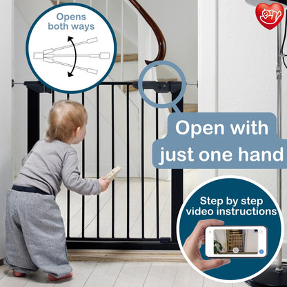 BabyDan Premier, Pressure Fit Stair Gate, 73.5-93.3 cm, Baby Gate/Safety Gate, Metal, Black, Made in Denmark - (Pet Gate/Dog gate)