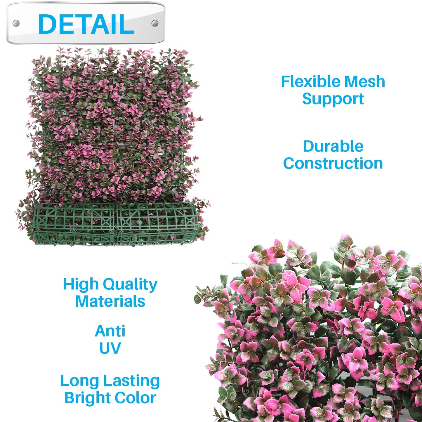Patio Paradise 20"x20" (6PC) Artificial Grass Wall Panels Greenery Backdrop Faux Boxwood Hedge Fake Ivy Privacy Screen for Outdoor Wedding Décor Photography Background, Pink Reineckea Carnea
