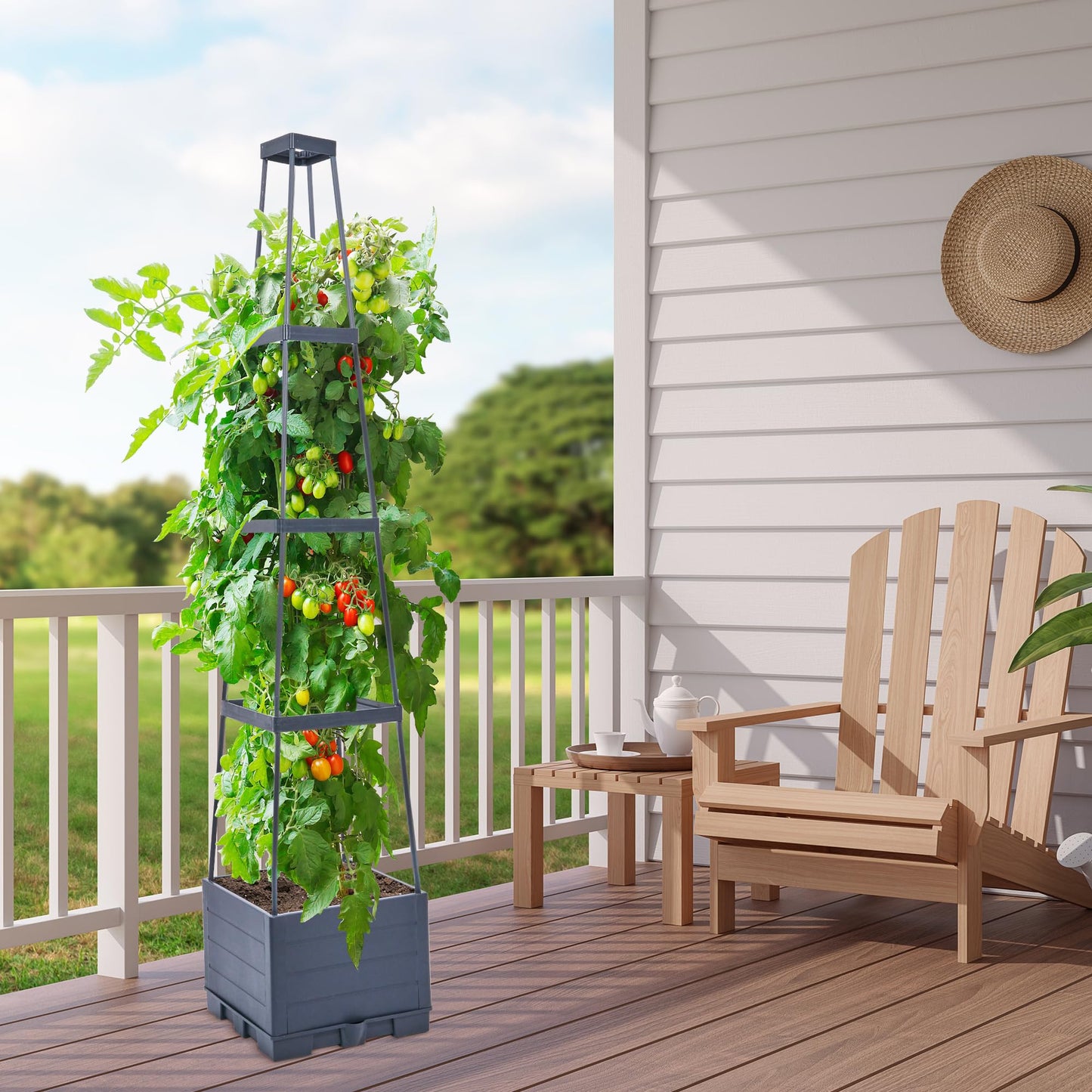GENMOUS 4 Tiered Tomato Planter with Box Trellis, 56'' Raised Garden Bed Planter Boxes, Tomato Cages for Garden Patio Climbing Plants Vegetable Vine Flowers Outdoor & Indoor（1 Pack)