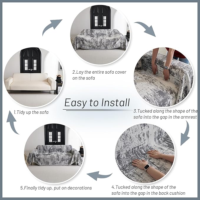 MYSKY HOME Sectional Couch Cover Deep Grey Abstract Geometric Sofa Covers