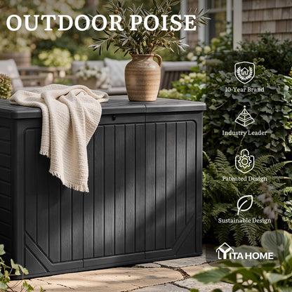 YITAHOME 230 Gallon Extra Large Outdoor Storage Box, Waterproof Double-Wall Deck Box with Hydraulic Piston for Garden Tools, Pool Accessories & Cushions, Resin Deck Organizer with Bench Seat(Black)