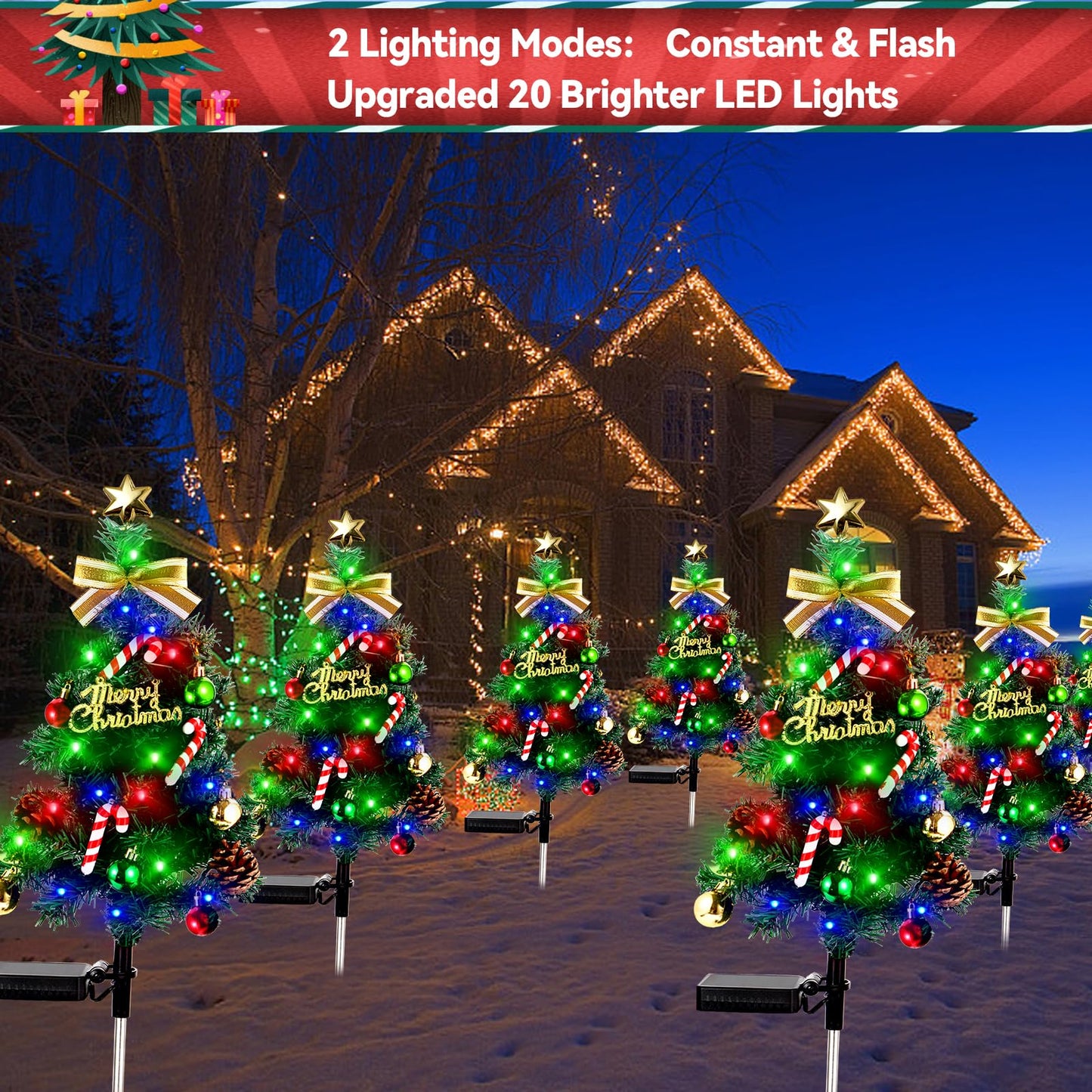 BEIDOULU Solar Christmas Decorations Outdoor，DEIDOULU Solar Christmas Tree, 2 Pack 40 Led Light 2 Modes Outdoor Xmas Tree Light décor Pathway Lights Patio Yard
