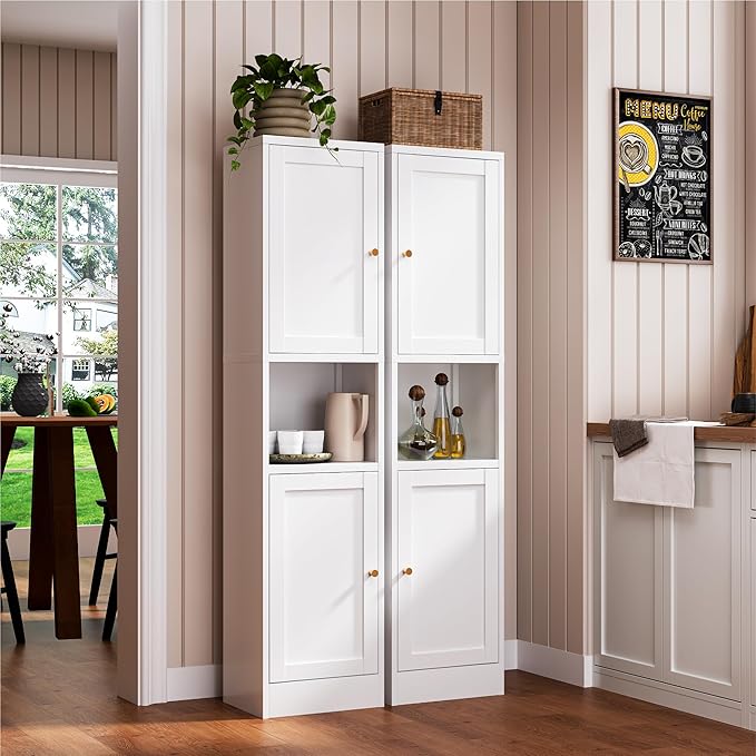 YAUWOH 2-Door Metal Storage Cabinet, Tall Slim Pantry Organizer