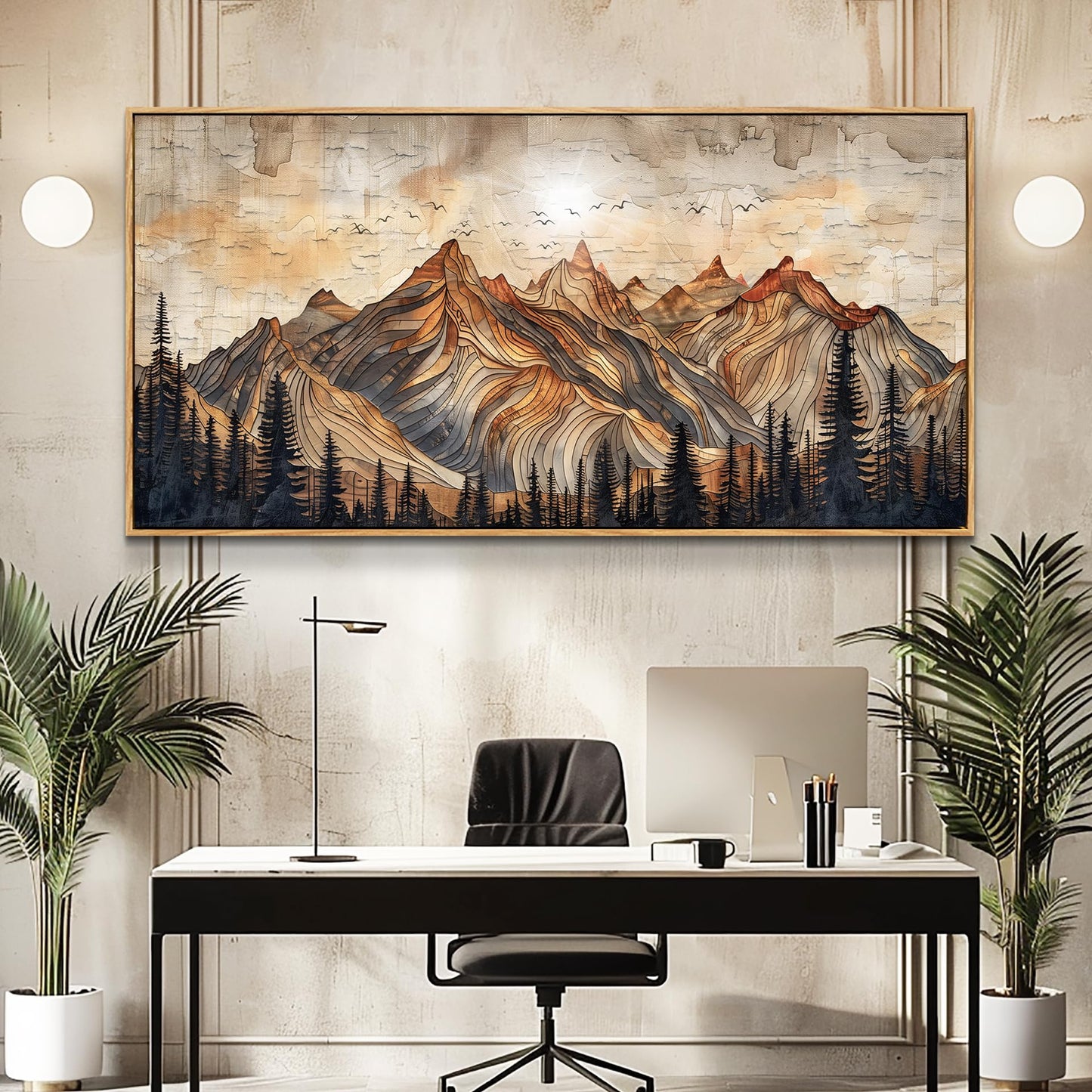 JUDASJART Canvas Wall Art For Bedroom Large Wall Decorations For Living Room Modern Office Wall Decor Abstract Watercolour Painting Mountain Landscape Pictures Artworks Home Decor Wood Framed