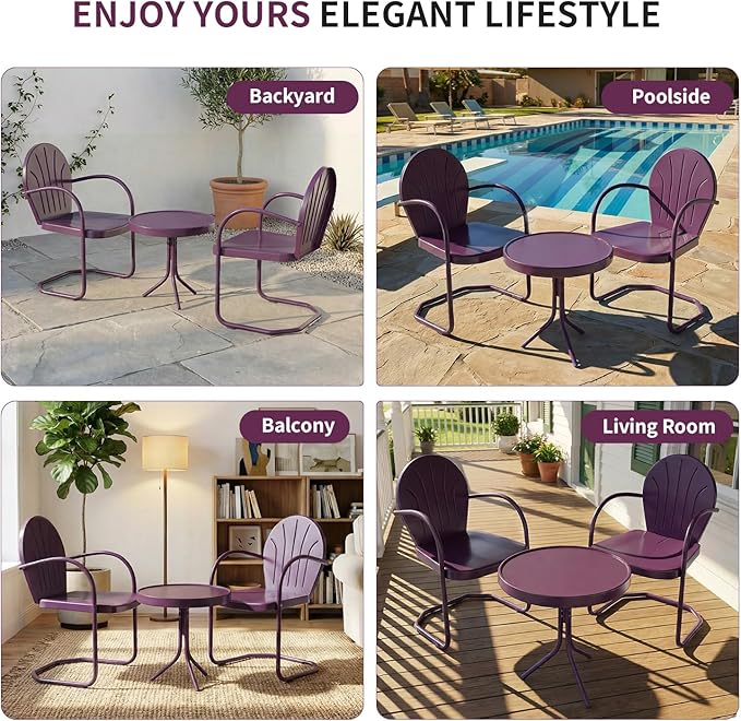 Patio Bistro Set Retro Metal Outdoor Seating Conversation 3 Pieces, 2 C-Spring