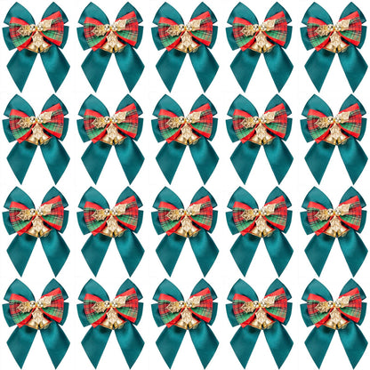 Voeveca 20 Pack Christmas Bows, Bowknot Wreath Bow with Jingle Bells for Christmas Garland Tree, Crafts, Wrapping, Wreath Xmas Hanging Ornaments Decor (20, Green)