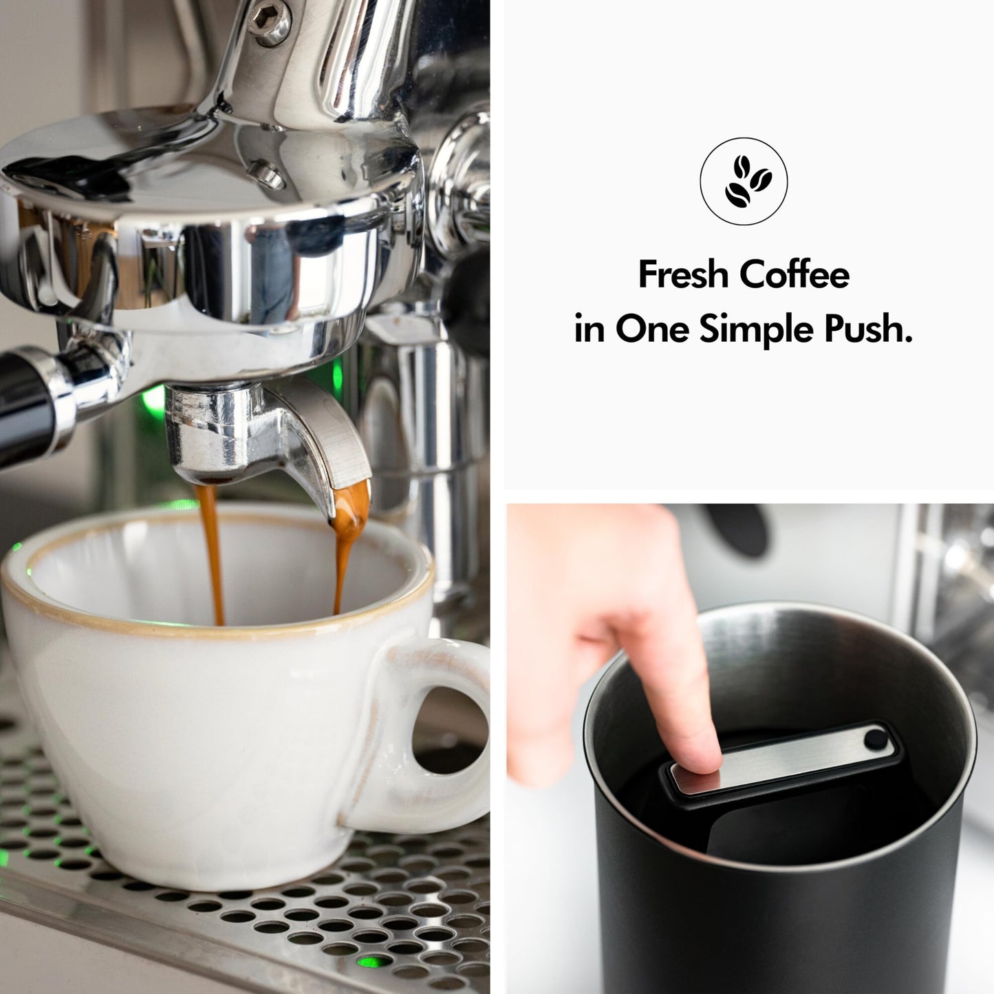 KIVY Vacuum Coffee Canister - Push Lid Preserves Coffee Aroma & Oil - Stainless Steel Airtight Coffee Canister - Container for Ground & Coffee Bean Storage - Coffee Storage Jar - Removes Excess Air
