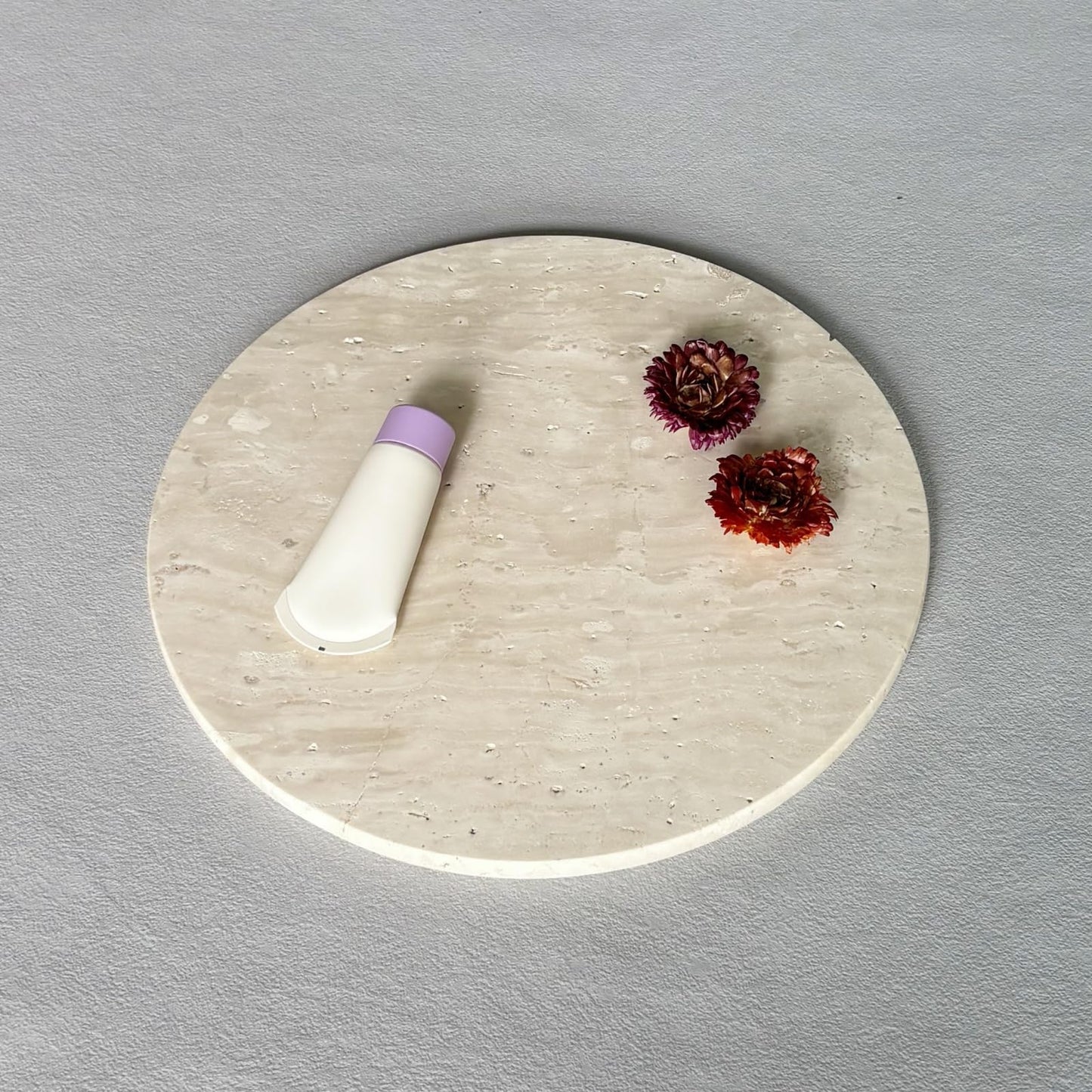 StonePlus Natural Round Marble Tray Matte Polishing Board Circular Plate Home Decor (Beige Travertine)