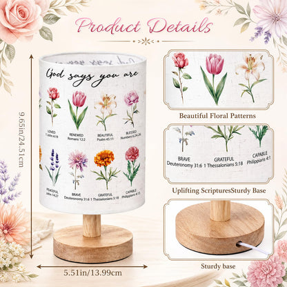 Gerrii Christian Gifts for Women Floral Table Lamp with Bible Verses, 9.6" Small Boho Bedside Lamp with Wooden Base, Religious Room Decor for Mom Friends Birthday Christmas