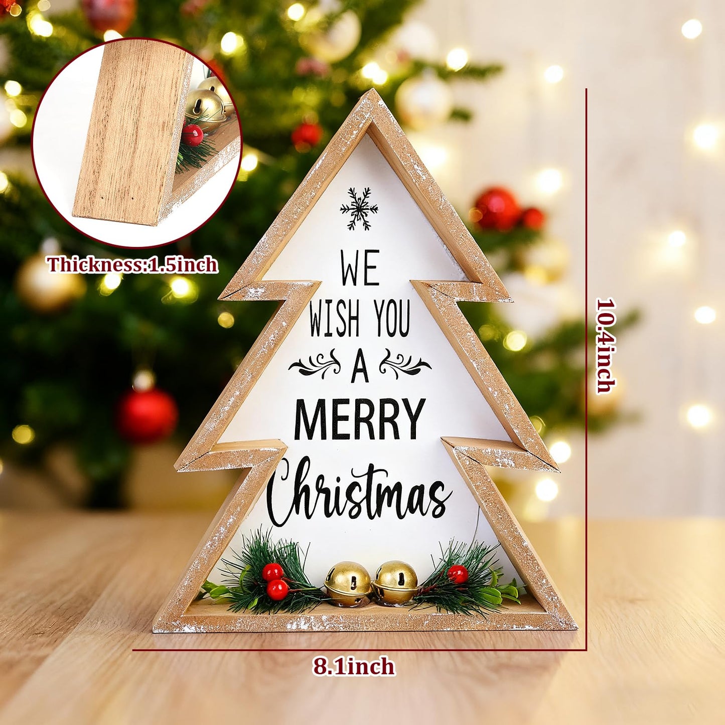 Christmas Table Decorations for Home Christmas Tree Centerpiece Decoration Indoor Wooden Farmhouse Rustic Xmas Trees Tabletop Sign Decorative Block Shelf Tiered Tray Office Desk Window Decor Party Holiday Merry