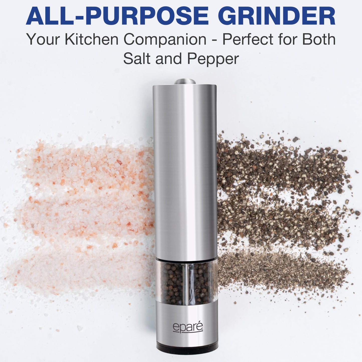 Eparé Egg Topper Cutter & Electric Salt and Pepper Grinder Mill - Egg Cups & Holder for Soft Boiled Eggs & Battery Operated Ceramic Burr Pepper Grinder Refillable