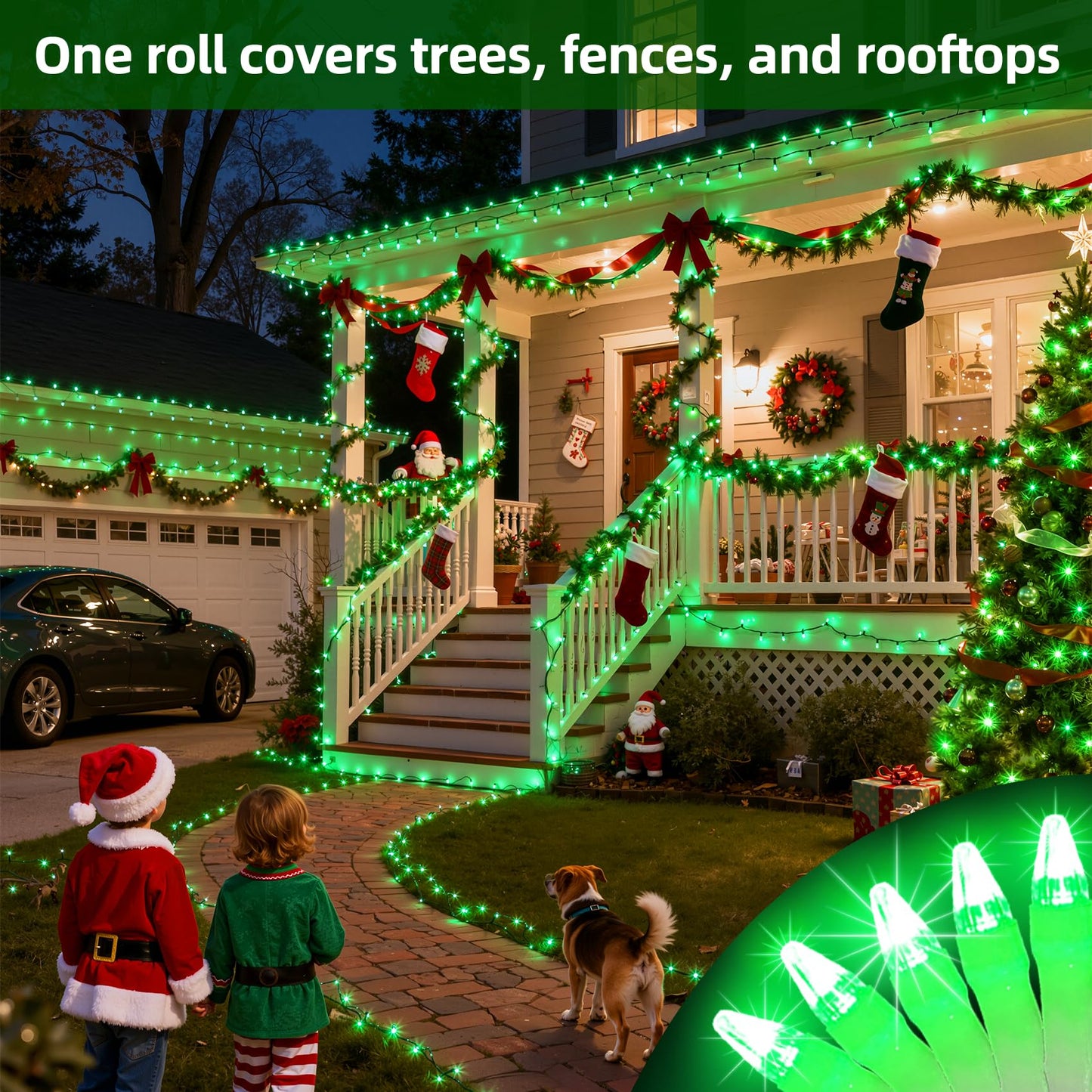 QUHUATU 300LED Chrstmas Lights, 75ft Indoor Outdoor Christmas String Lights with 12 Modes, Green Christmastree Lights with Timer Dimmable Connectable for Fence Garden Xmas Wedding Party Decor Green