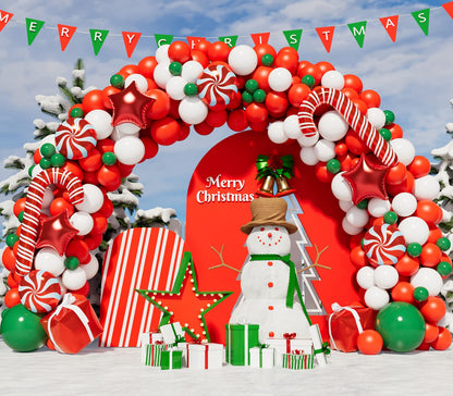 WECEPAR Christmas Balloon Garland Arch kit with Xmas Green Red White Candy Balloons Gift Box Balloons Red Star Balloons for Christmas Party Decorations
