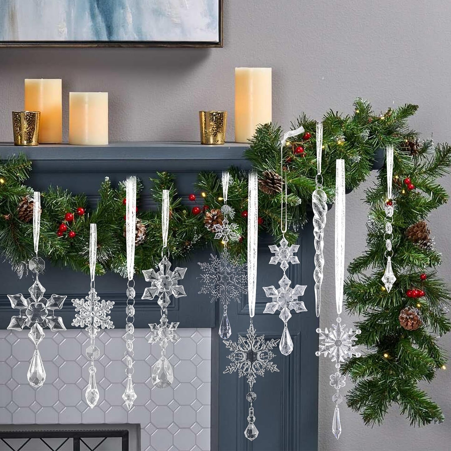 CCINEE 32pcs Crystal Hanging Ornaments, Acrylic Snowflakes Decorations for Valentine Easter Tree for Winter Wonderland Wedding Parties Home Pendants