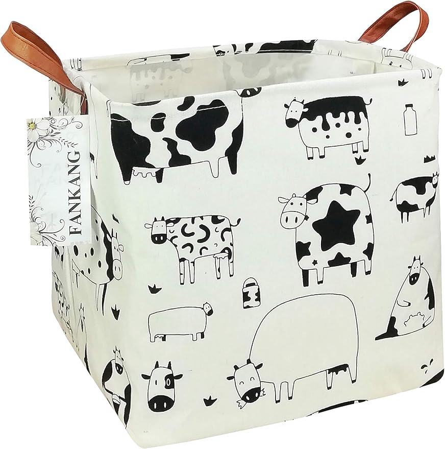 FANKANG Square Nursery Hamper Storage Bins Canvas Laundry Basket Foldable