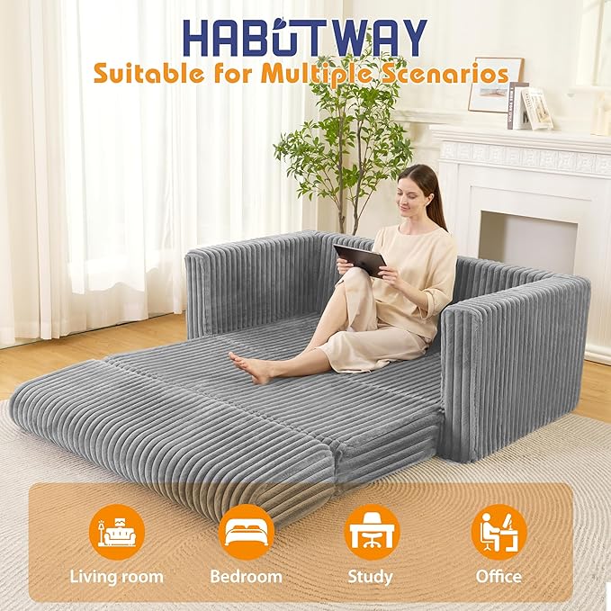 HABUTWAY 49.8" Loveseat Boneless Couch, 4-in-1 Convertible Sofa Bed, Plush Fur