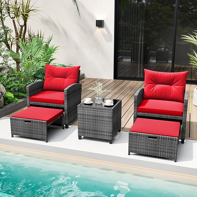 Tangkula 5 Pieces Patio Conversation Set, PE Wicker Rattan Outdoor Furniture Set
