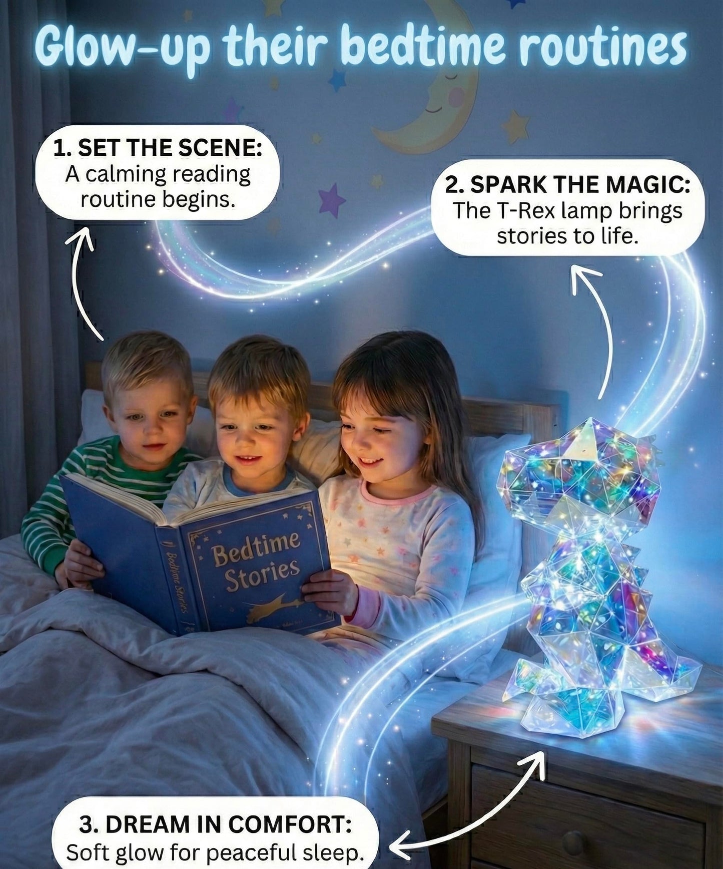 Aladdinas LED Dinosaur T-Rex Night Light, Holographic Iridescent Design, Nursery Decor Display Box with Ribbon (T-REX Dinosaur, Medium)