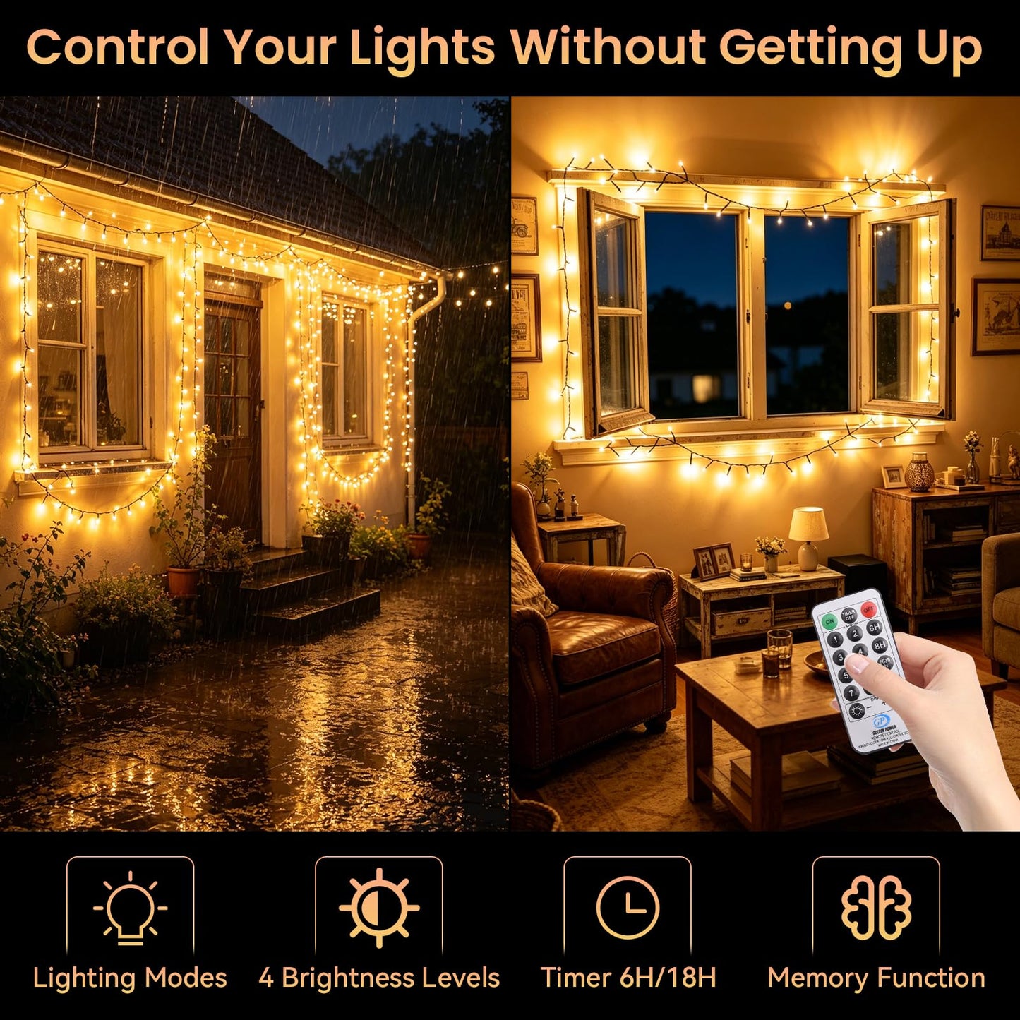 300 LED Warm White String Lights - 36FT Plug-in Outdoor & Indoor Fairy Lights with Remote, Timer & 4 Brightness Levels - Waterproof Patio Bedroom Christmas Wedding Decorative Lights,Green Wire
