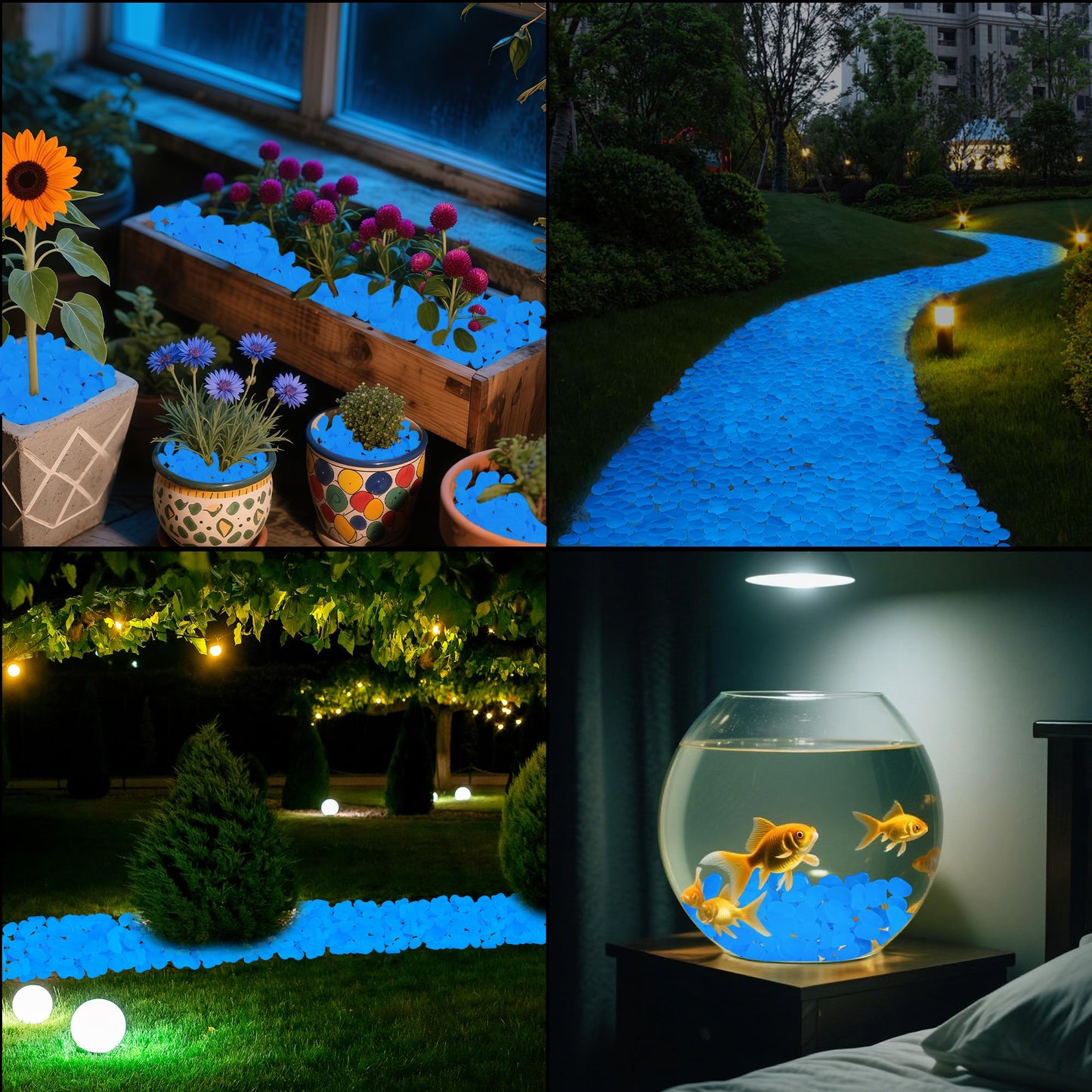 200PCS 1-1.2" Blue Glow in The Dark Pebbles Fish Tank Rocks Outdoor Glowing Rocks Luminous Stones for Walkway Pathway Backyard Glow in The Dark Rocks for Garden
