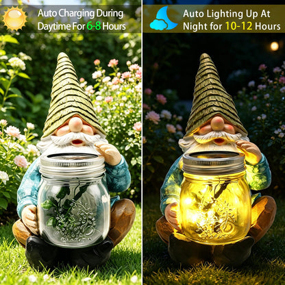 VOOKRY Solar Garden Gnome Statues, Outdoor Gnome with Firefly Solar Lights Waterproof, Birthday Gifts for Mom Women Mother's Day Christmas, Garden Figurines for Yard Decor Patio Porch Lawn Ornaments