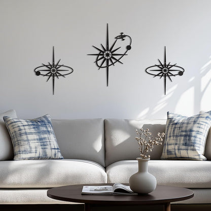 OYEFLY 3 Pieces Metal Wall Art Sun Moon Stars Sculpture (style 1)