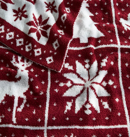Super Soft Christmas Throw Blanket for Couch Bed Living Room Decor, Fuzzy Fluffy Fleece Cozy Like Chenille, Cute Tree Deer Snow Pattern, Thick and Warm for Winter, Red and White, Small 50x60 inch