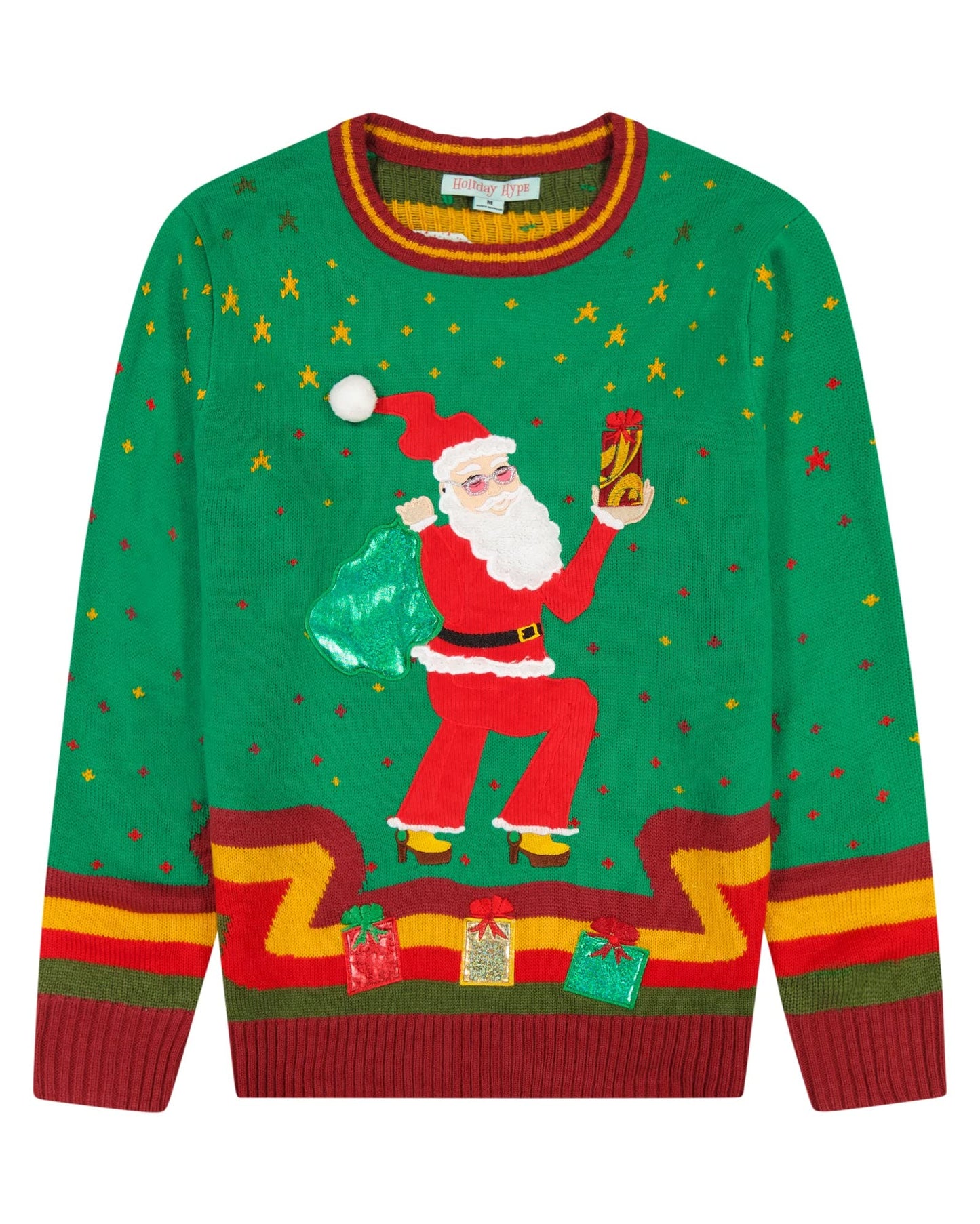 Holiday Hype Men's Festive Ugly Christmas Holiday Party Pull Over Sweater, Psychedelic Santa, Small