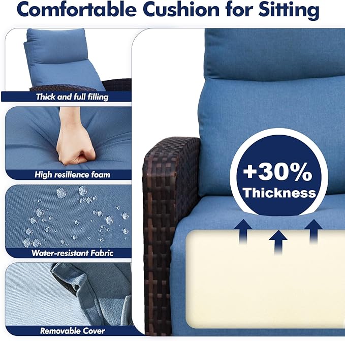 Outdoor Recliner Chair, Wicker Patio Recliners with Adjustable Backrest and Extended Foot Rest, Reclining Patio Chairs with Flip Table & Removable Cushion Cover for Porch