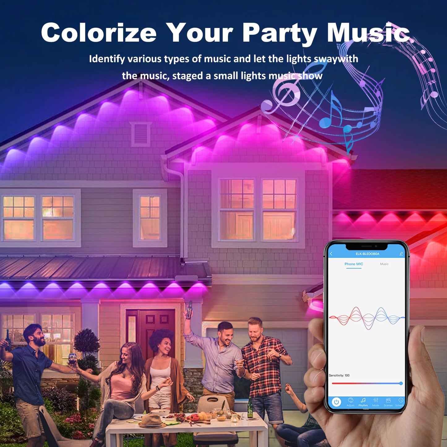 Permanent Outdoor Lights for House, 100ft 36 RGB LEDs Smart LED Eaves Light with Remote, 63 Scene Modes, IP67 Waterproof, Outdoor Christmas Light LED String Lights for Home Daily Holiday Party Decor