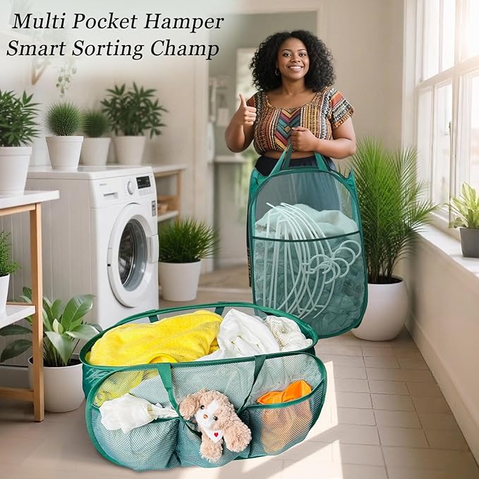 Collapsible Laundry Basket 2 pack, Mesh Pop Up Laundry Hampers