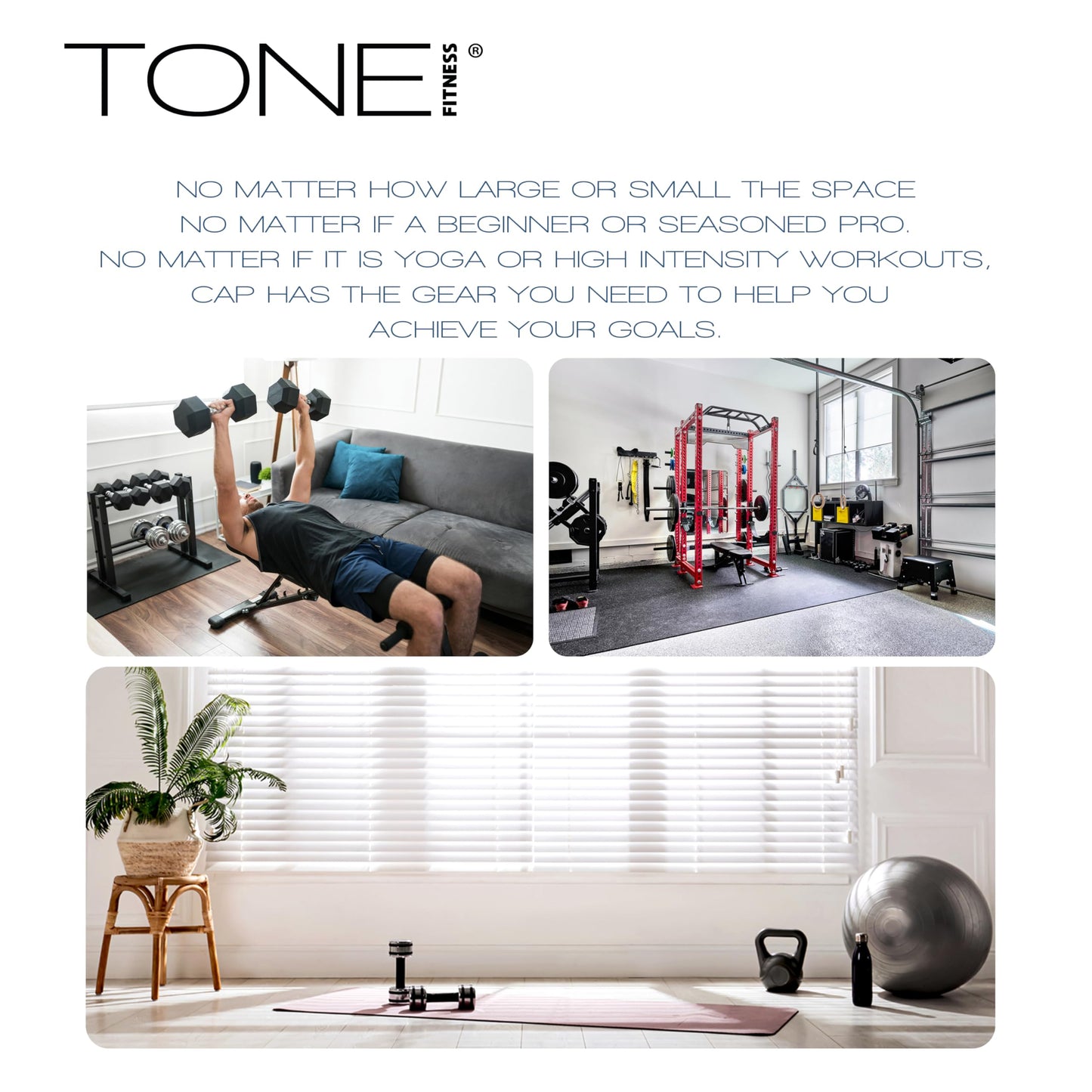 Tone Fitness Premium Extra Thick 1-Inch High Density Exercise Mat with Carry Strap – Non-Slip Workout, Pilates, and Yoga Mat for Home Gym - Color Black - Diamond Pattern