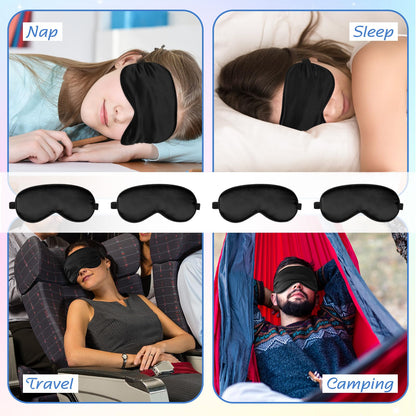 BBTO 4 Pcs Silk Sleep Eye Masks Smooth Soft Satin Eye Covers with Adjustable Strap Blindfold for Sleeping Blocking Out Lights Travel Relaxation (Royal Blue, Dark Green, Navy Blue, Black)