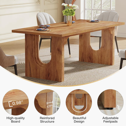 Tribesigns Modern Dining Table for 6 to 8 People, 71" Large Kitchen Dining Table with Wood Pedestal Base, Rectangular Long Dinner Table for Kitchen, Dining Room, Living Room, Rustic Brown