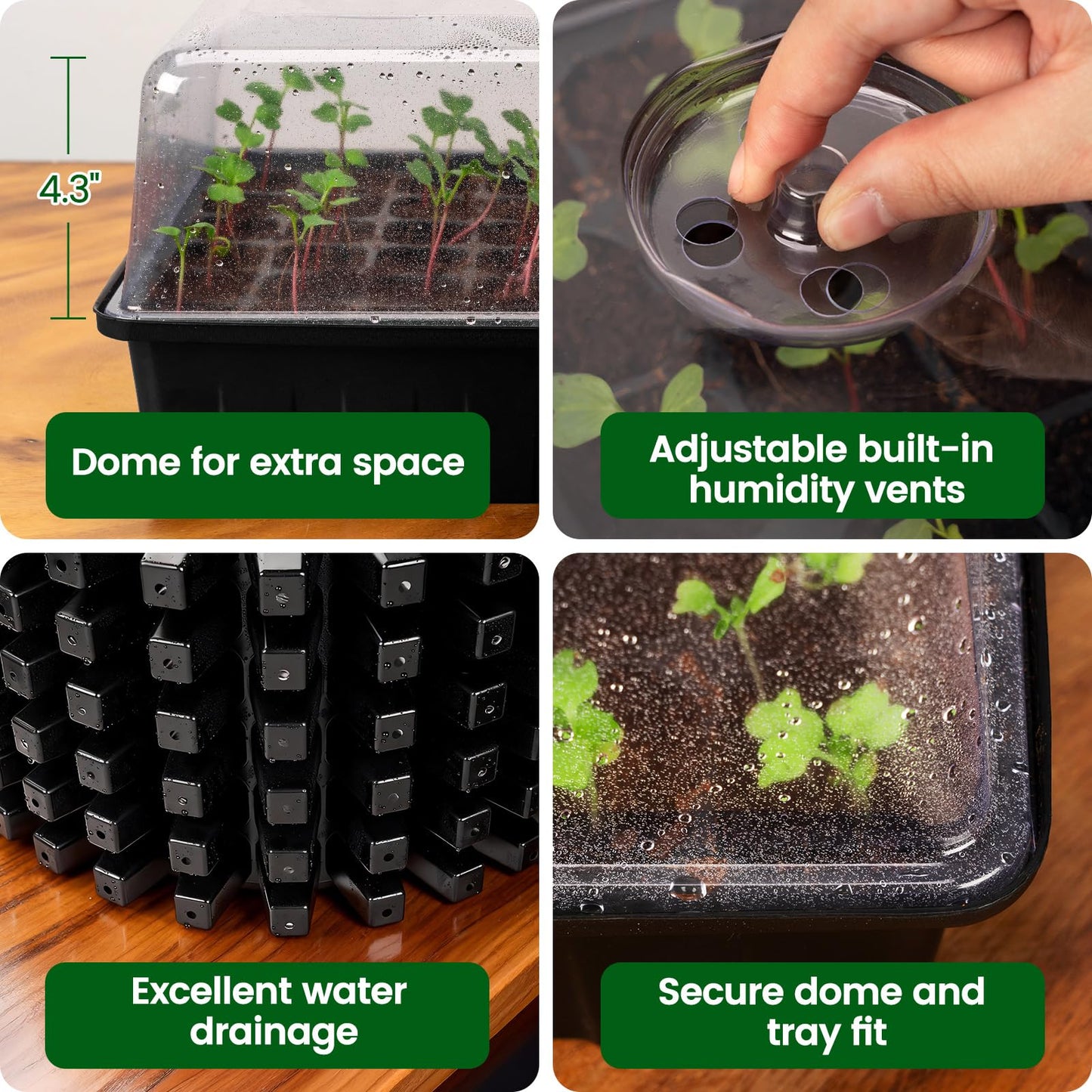 SOLIGT 60 Cell Seed Starter Trays with Grow Light, Seed Starter Kit with 4.3“ Higher Humidity Domes, Full Spectrum Seedling Light with 8/12/18H Timer for Seed Starting, Seedling Growing