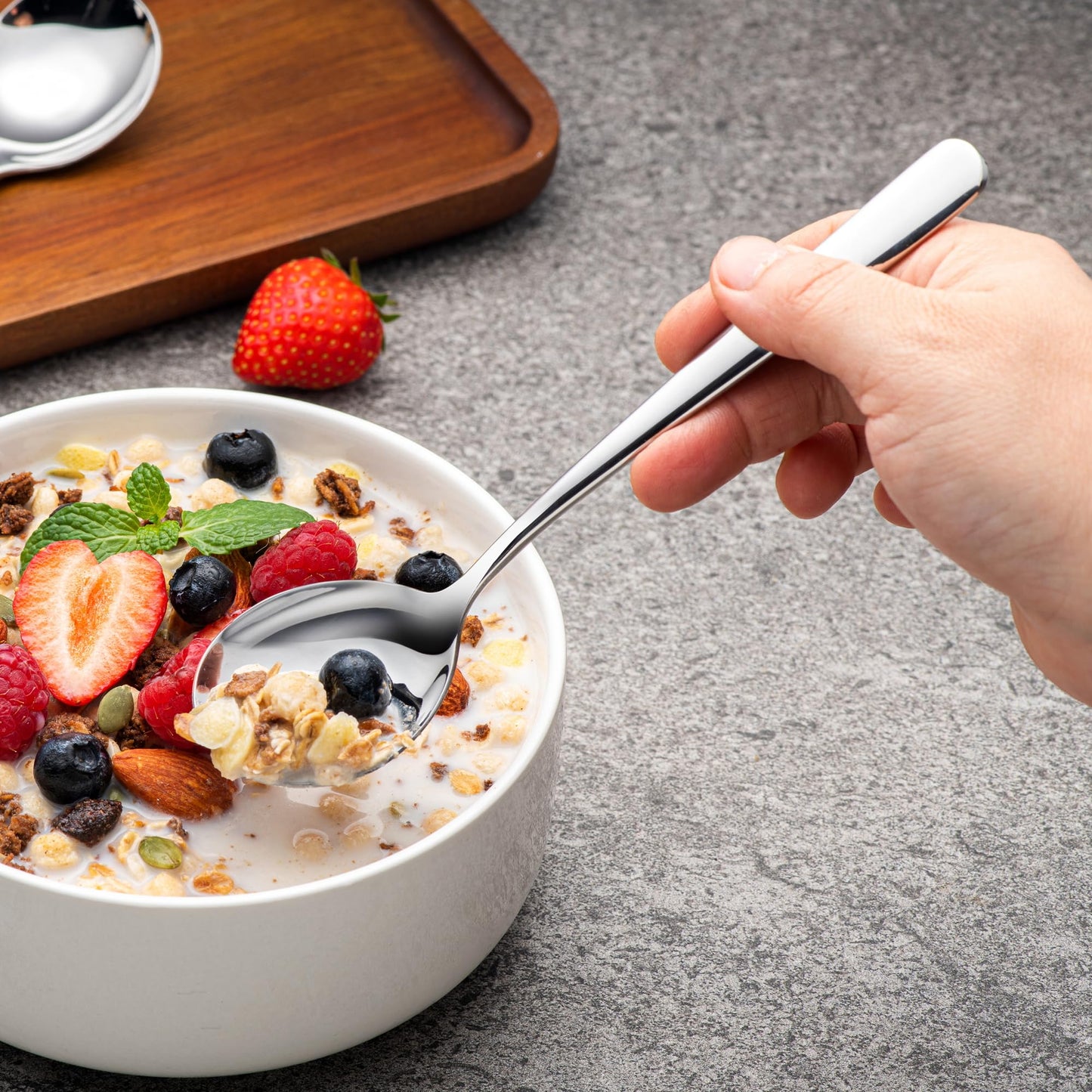 18/8 Soup Spoons, 304 Stainless Steel Spoons Set 4-Piece Heavy Duty Flatware Utensils for Soup Cereal Stew Friuts Dishwasher Safe Eco-Friendly Spoons