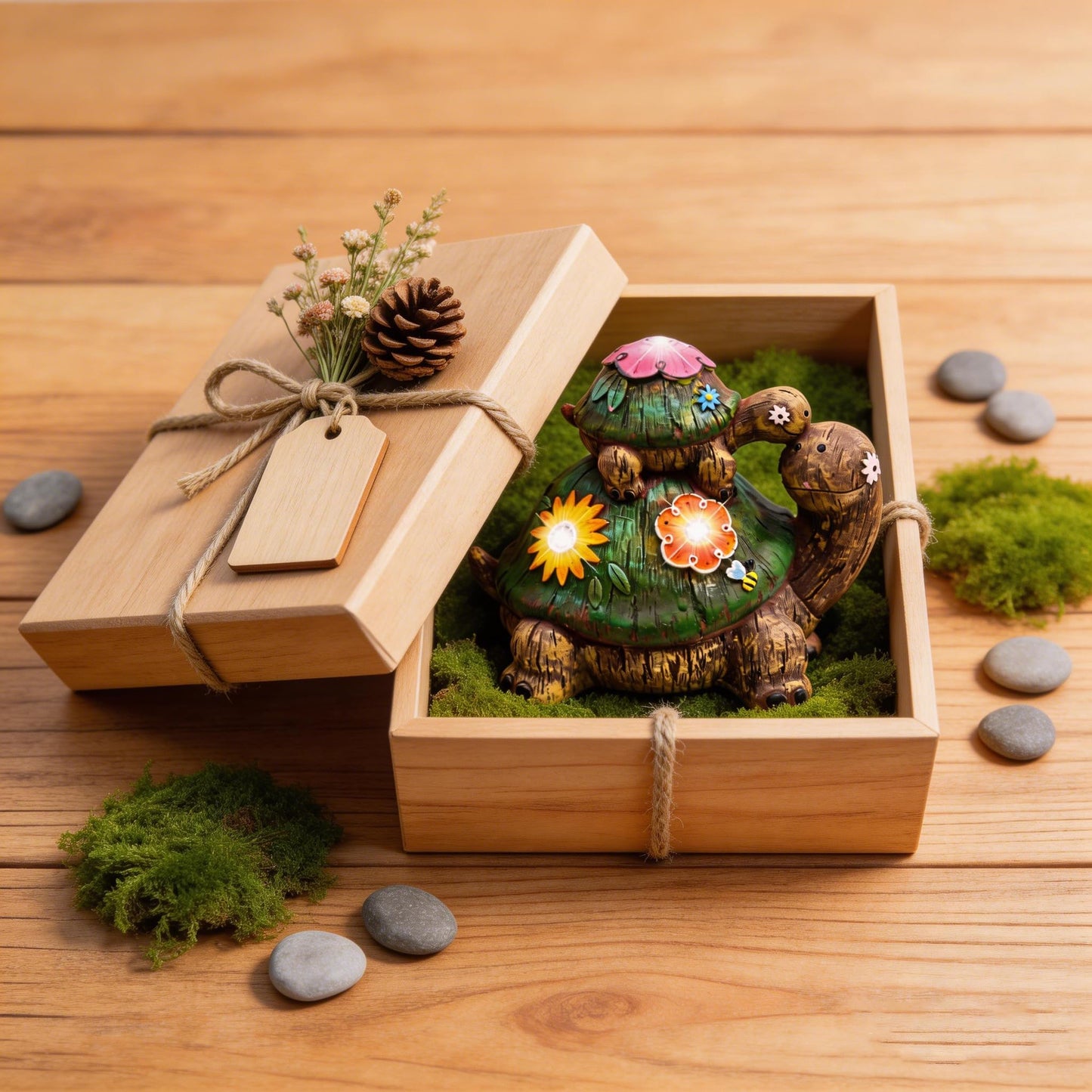 TERESA'S COLLECTIONS Garden Decor, Turtles Garden Decor, Family Tortoises with Solar Light, Waterproof Resin Garden Statue, Turtles Gifts Birthday Gifts for Women Mom