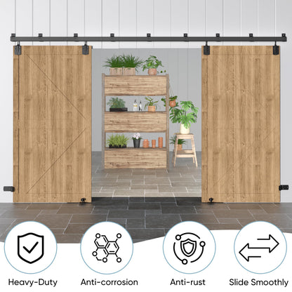 BarnBase 14FT Heavy Duty Box Rail Exterior Barn Door Hardware Kit, Sliding Door Hardware, Outdoor Barn Door Hardware Kit for 2 Doors(Door not Include), 450 lbs Capacity, Black