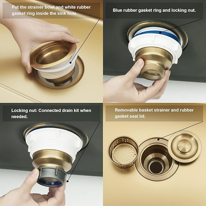 LQS Kitchen Sink Drain Strainer Assembly, Sink Drain 304 Stainless Steel