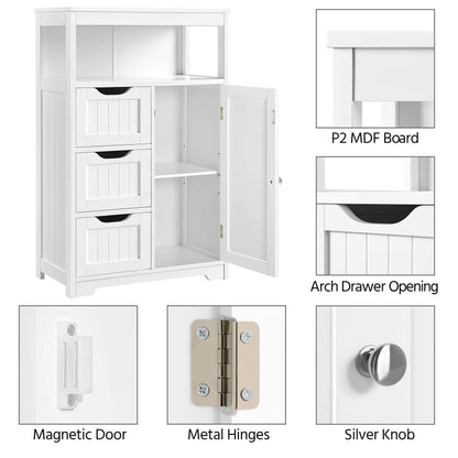 Yaheetech Bathroom Storage Units with Open Storage Shelf Free-standing Floor Cabinets Sideboard with 3 Drawers and 1 Door, Adjustable Shelf for Living Room Kitchen Entryway White
