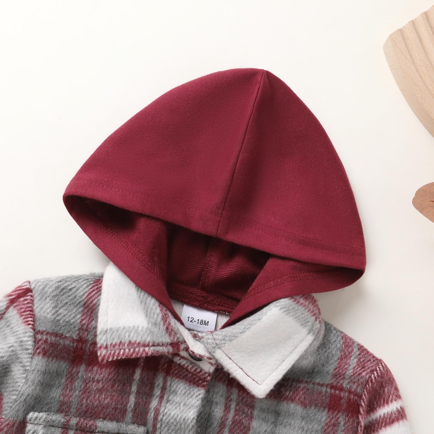 YOUNGER STAR Toddler KidsBaby Boys Hooded Plaid Shirt Classical Shirt Hooded Jacket Fall Winter Clothes (Wine red gray large grid, 3-4T)